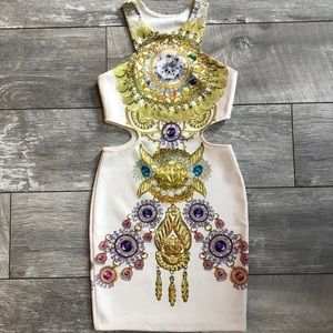 Neoprene Cut-Out Dress with Jewel Print